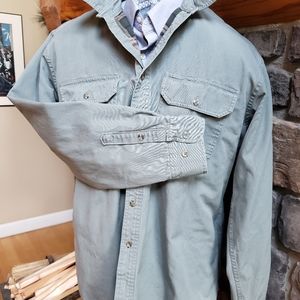 Cabelas canvas flannel lined shirt jacket mens XLT sage green in color